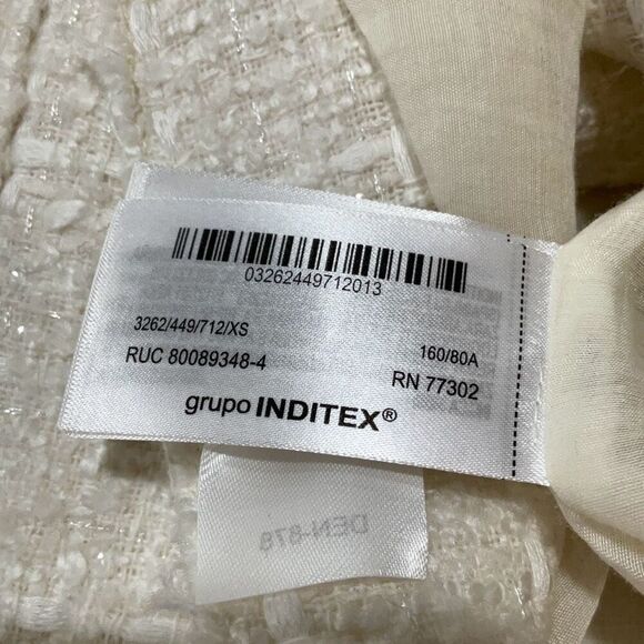 Zara Cream Notched Lapel Collar Single Breasted Tweed Textured Blazer Size XS - Picture 5 of 9